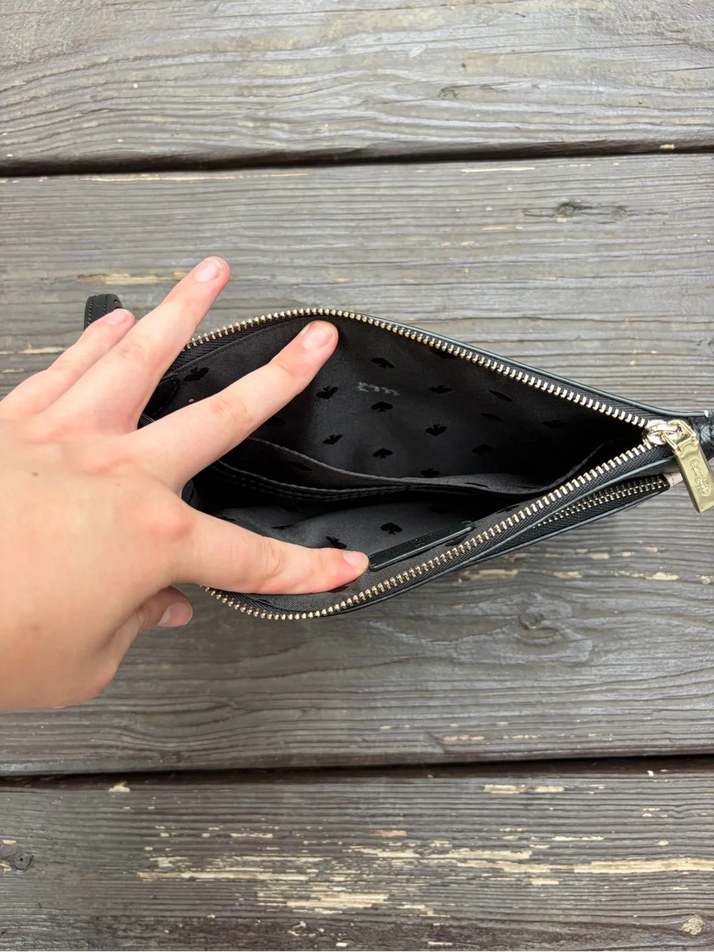 kate spade Two-Tone Black and Cream Wristlet with Zip Pocket
